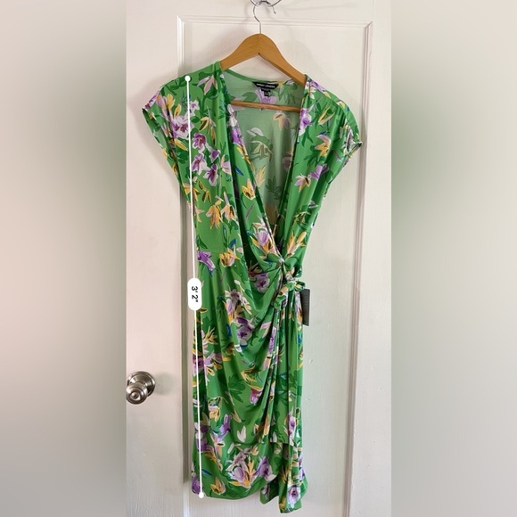 Maggy London Floral Tie Waist Midi Dress V-Neck Cap Sleeve NWT Size 8 - Picture 8 of 14